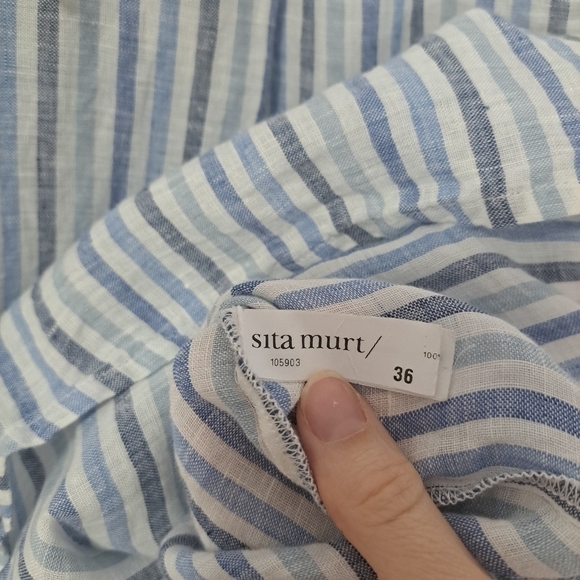 Sita Murt striped knee length linen skirt blue 4 - Picture 9 of 10